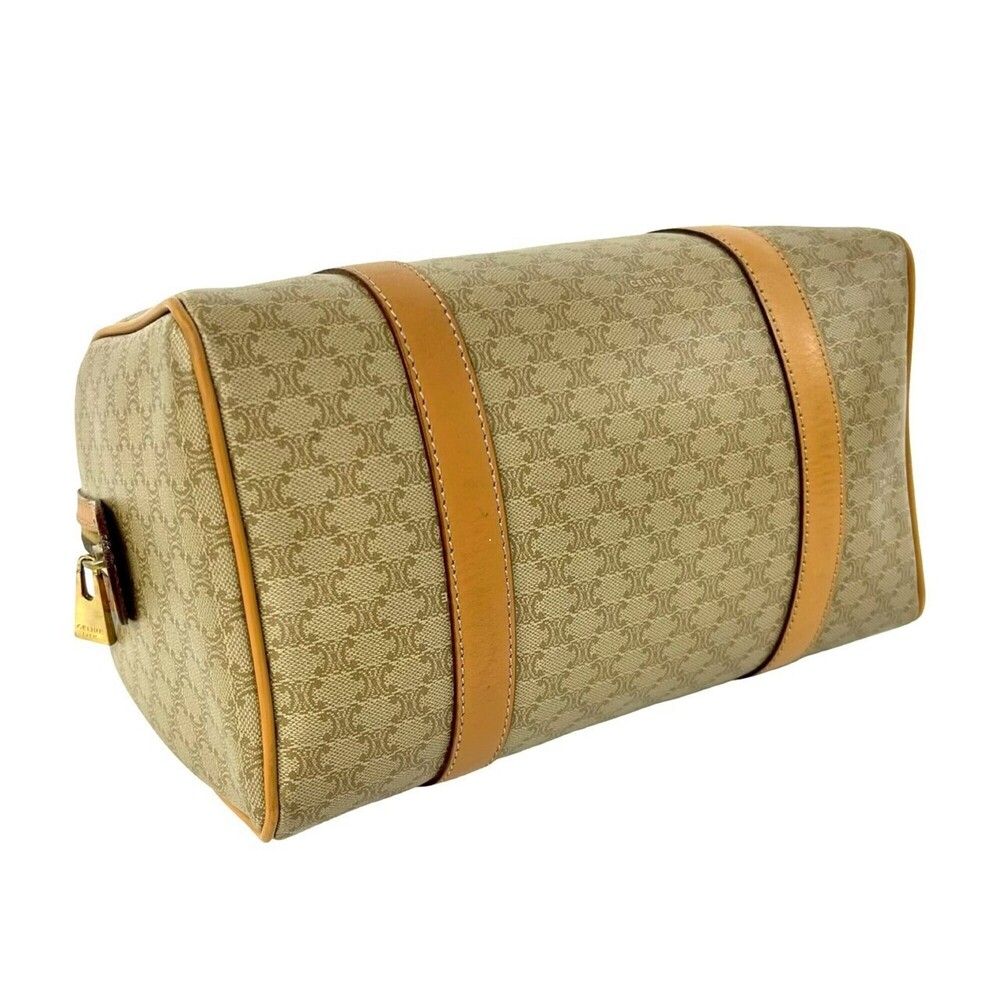 CELINE Vintage Macadam Blazon Pattern Leather Handbag Boston Bag Beige Brown ... - Picture 7 of 10